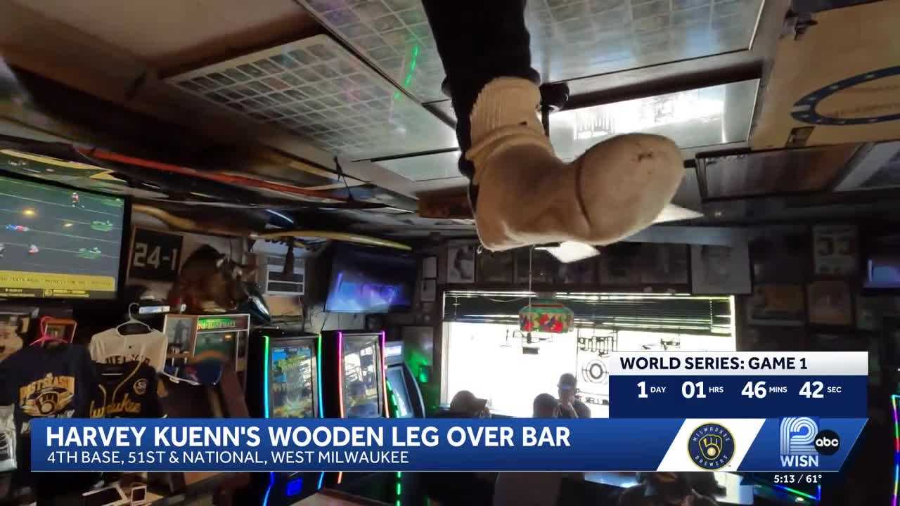 Prosthetic leg of '82 Brewers manager hangs in West Milwaukee bar — WISN 12 Milwaukee, Austin Sports news